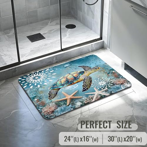 Quick Dry Bath Mat for Bathroom,Super Absorbent Beach Welcome Bath Rug Non-Slip Rubber Backing,Machine Washable Bathroom Floor Mat for Shower, Tub, Sink Area Sea Turtle Nautical Starfish 16x24 - color: Blue6, size: 1'4" x 2' (Rectangular)