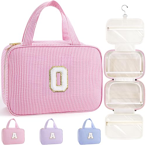 TOPEAST Travel Toiletry Bag for Women - Hanging Toiletry Bag Makeup Bag, Portable Toiletries Cosmetic Bag, Airplane Travel Essentials - Letter O, Pink - color: Pink, style: O
