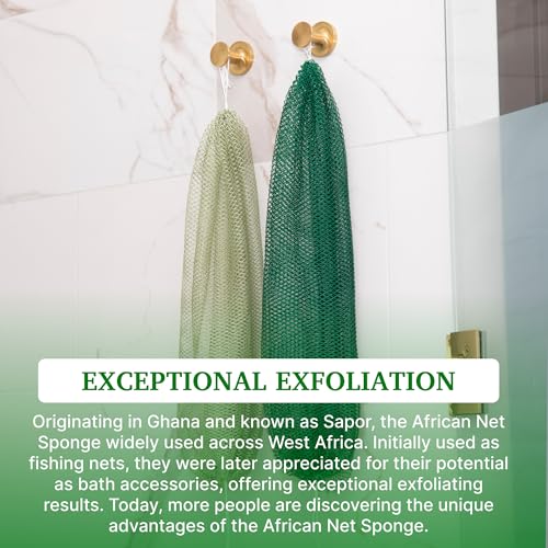 MOTHER AFRICA African Net Sponge Authentic with Knots 2 Pack Black Owned Exfoliating Body Scrubber Bath Sponge for Shower Washcloth Loofah Gentle Deep Cleansing Back Scrubber Face & Body Men & Women - color: Forest Green & Mint Green