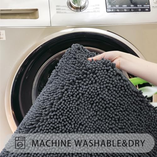 U-Shaped Toilet Rug, Chenille Contour Bathroom Mat, Non-Slip PVC Backing, Machine Washable, 20x20, Dark Grey - color: Dark Grey, size: 1'8" x 1'8" (20"x 20"U)