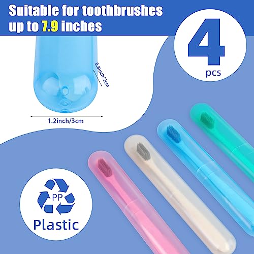 Hooqict 4 Pack Toothbrush Cases Travel Toothbrush Holder Portable Toothbrush Container Plastic Protector Cover Case for Traveling, Camping, Home, School, Business - color: Blue, Green, Pink, Beige