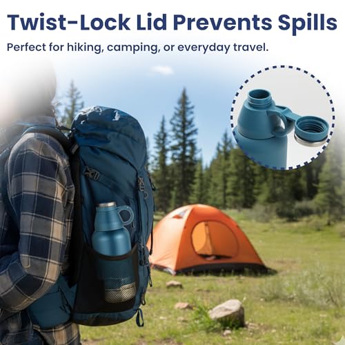 PawsPik 3-in-1 Travel Dog Water Bottle & Bowl Set, 32oz, Blue | Stainless Steel Vacuum-Insulated Bottle with Detachable Food & Water Bowls, Leak-Proof, Keeps Water Cold 12hrs/Hot 6hrs - color: Midnight Summit Blue