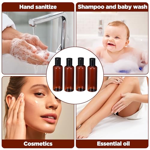 25 Pcs 3.5oz Plastic Squeeze Bottles with Disc Top Flip Cap Empty Amber Refillable Containers Small Travel Toiletry Bottles for Lotion Shampoo Oil Body Soap Creams