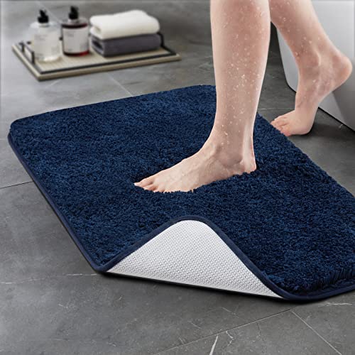 TECHMILLY Super Soft Shaggy Bathroom Rugs, Absorbent Thick Non Slip Microfiber Bath Rugs, Quick Dry Machine Washable Bath Mat for Bathroom Floor, Bathtub and Shower 20"x32" - color: Navy, size: 20'' x 32''