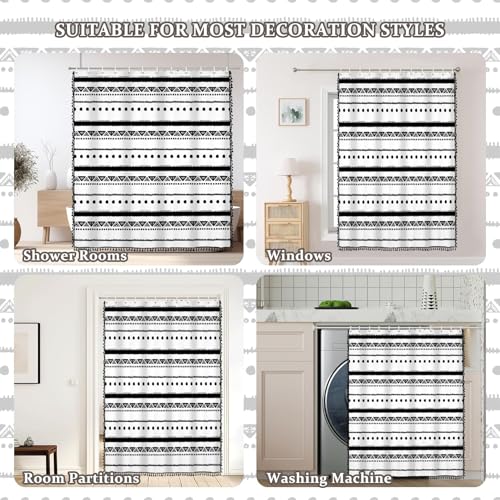 AOFOTO Boho Shower Curtain Black Striped Geometric Pattern Shower Curtains for Bathroom Tassel Bohemian Shower Curtain Modern Bathroom Home Decor with Hooks Waterproof 36x72 Inches - color: Black Dots, size: 36"W x 72"L (Pack of 1)
