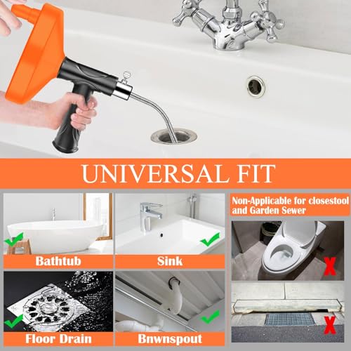 Drain Snake Auger, Plumbing Snake Drain Hair Clog Removal Tool, Sink Unclogger Drain, Heavy Duty Drum Auger, Cleaner Tool for Bathroom Kitchen Tub Shower Drain Clog Remover with Gloves (33 Feet)