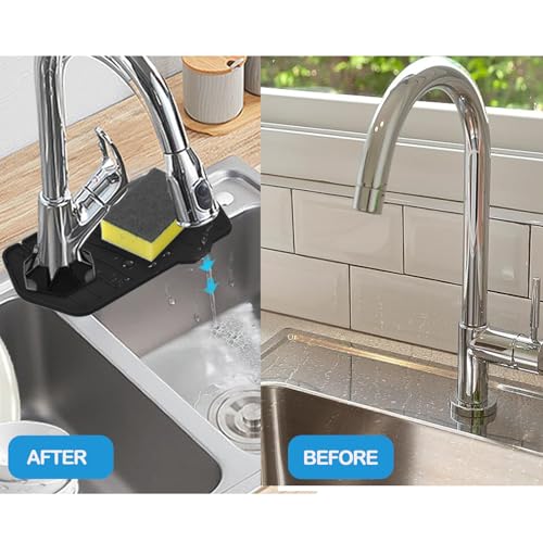 Mini Sink Splash Guard for Kitchen Sink - Compact 9.6" Kitchen Faucet Splash Guard Mat, Small Faucet Handle Drip Catcher Tray for Kitchens, Bathroom Sinks (Black) - color: A Style Black