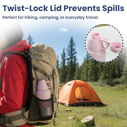 PawsPik 3-in-1 Travel Dog Water Bottle & Bowl Set, 32oz, Pink | Stainless Steel Vacuum-Insulated Bottle with Detachable Food & Water Bowls, Leak-Proof, Keeps Water Cold 12hrs/Hot 6hrs - color: Cherry Blossom Pink