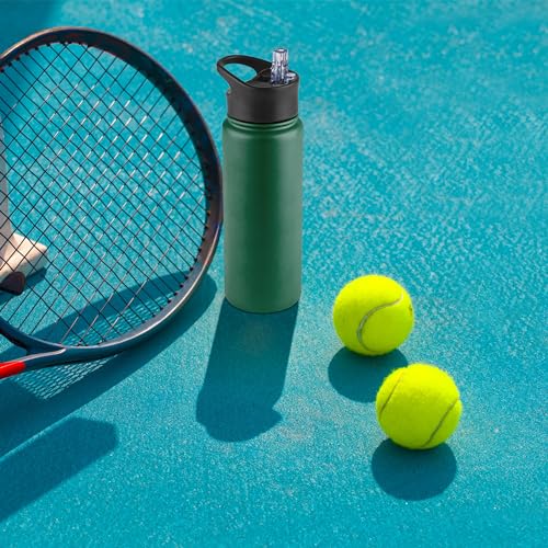 24 oz Insulated Water Bottle Bulk 8 Pack, Stainless Steel Sports Water Bottles with Straw Lid & Wide Mouth Lids, Double Walled Vacuum, Leak Proof, Dark Green - color: Dark Green, size: 24 Ounces-8
