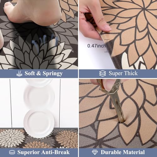 HEBE Anti Fatigue Kitchen Rugs Sets of 2, Non Slip Kitchen Mats for Floor, Waterproof Cushioned Comfort Standing Carpet for Kitchen Sink, Home Office, Laundry Room - color: Dark Brown, size: 17.3"x59"+17.3"x28"-0.47"Th