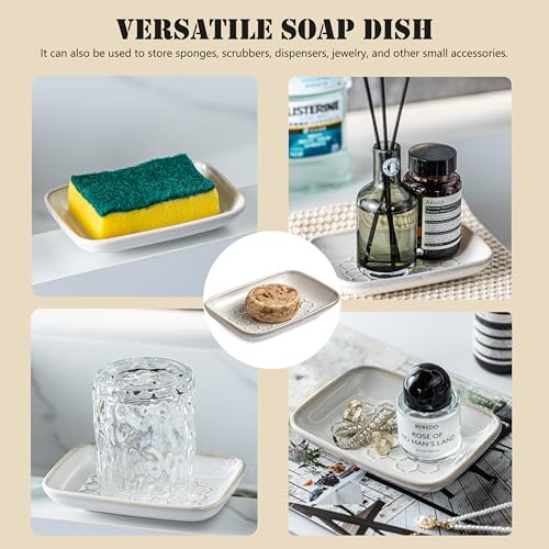 Gomakren Soap Dish for Shower, Ceramic Bar Soap Holder with Honeycomb Design, Soap Saver Tray for Bathroom Kitchen Sink, Sponge & Organizer Tray, Upscale Look, 5.5 Inch, Beige - color: Beige, size: Honeycomb