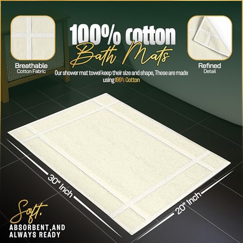 Pearl Linens Pack of 6 100% Cotton Bath Mat 20x30 inches, Soft & Absorbent Quick Dry Bathroom Mat Set, Not Bathroom Rugs, After Shower Mat, Bath Tub Mat, 687 GSM, Machine Washable, Ivory - color: Ivory, size: 20x30 - Set of 6