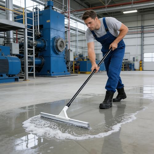 Heavy Duty Push Broom Outdoor & Rubber Floor Squeegee Set with 63 Inch Extra Long Telescoping Handle, Deck Brush, Concrete, Garage & Shop Broom, Squeegee for Floor, Tile & Glass