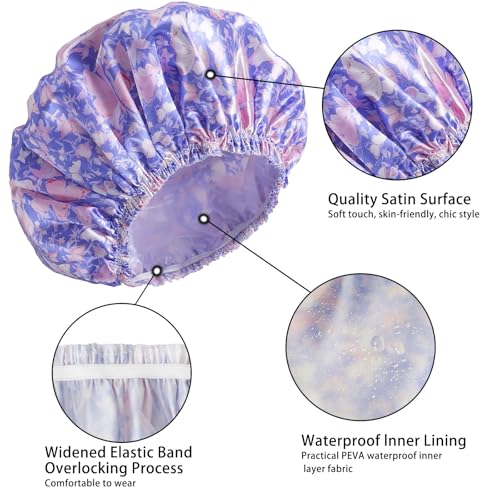Shower Cap for Women,4 PCS Elastic and Reusable Bath Caps, Double Layers Shower Caps Reusable Waterproof, Bathing Shower Caps, Environmental Bath Hair Protection Cap - Butterfly E - color: Butterfly E