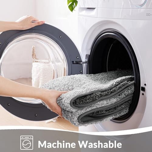 Exclusivo Mezcla Toilet Rugs U-Shaped 20x24, Gradient Grey | Extra Soft Non Slip Absorbent Microfiber Bath Rug, Machine Washable Quick Dry, Plush Shaggy Contour Bath Mat for Toilet Base
