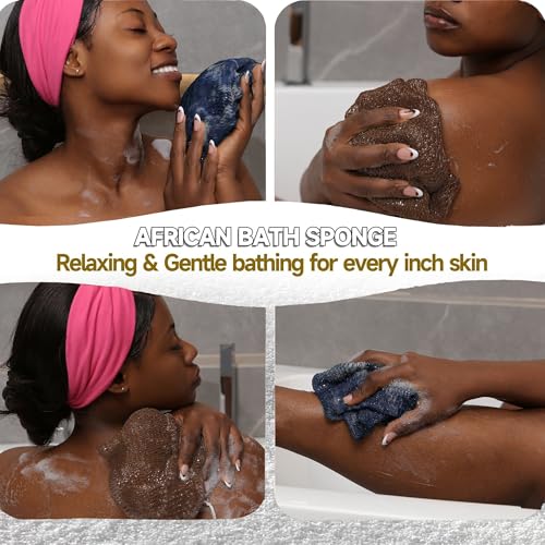 SubSahara Authentic African Net Sponge - 2 Pieces Exfoliating Scrubber for All Skin Types, Bath Sponge for Face & Body, Travel Portable, Durable, Gentle Exfoliation (Navy Blue & Brown) - color: Navy Blue & Brown