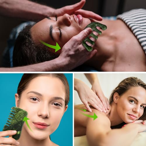 BBTO 2 Pcs Jade Comb for Scalp Massage Gua sha Comb for Head Body spa Hair Multifunctional Handheld Massage Tools (Classic, Natural) - style: Classic, Natural