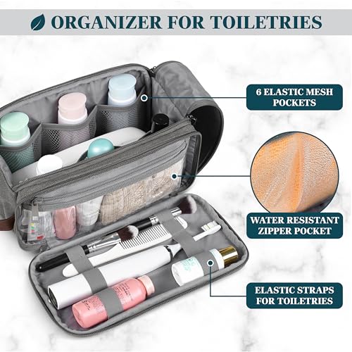 PAVILIA Toiletry Bag for Men, Canvas Dopp Kit, Travel Essentials Organizer, Water-Resistant Shaving, Grooming Kit, Large Hanging Bathroom Accessories Cosmetic Bag, Grey - color: Grey, size: Large (10.5x 5.5x 6)