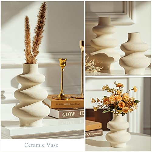 Steviieden Ceramic Vases Set 2, Modern Home Decor,Off White Round Vases,Modern Dried Flower Vases, Boho Home Decor for Centerpieces Wedding Dinner Table Party Living Room Office Bedroom - color: Off White B, size: Small & Large Set
