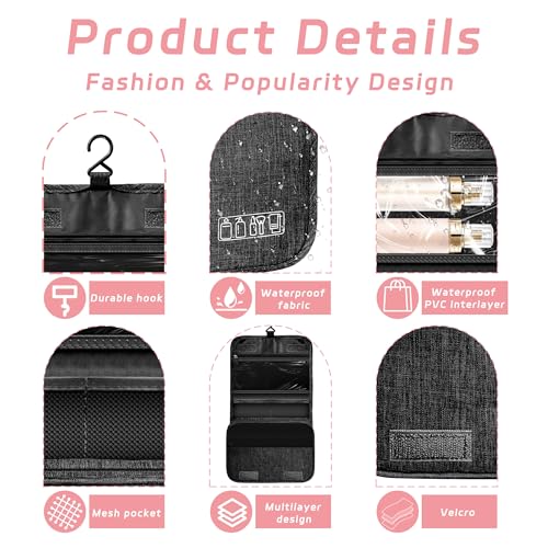 Toiletry Bag Travel Bag with Hanging Hook, Waterproof Capacity Hanging Multifunctional Makeup Bag for Toiletries, Portable Cosmetic Bag Travel Organizer for Women and Men(Black) - color: A-Black