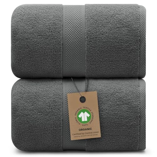 Alusa Home 100% Organic Luxury Bath Sheets - GOTS Certified - Extra Large 35x70 Inches (Pack of 2) Zero-Twist, Long-Staple Cotton Bath Sheet Set (Granite Grey) - color: Granite Grey, size: 2pc Bath Sheets