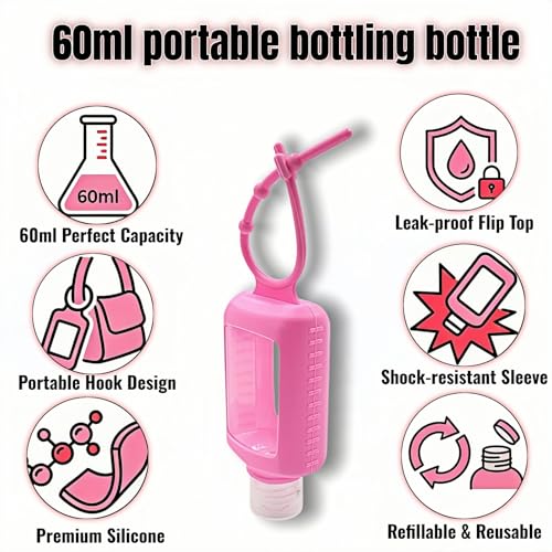4-Pack Travel Refillable Leak Proof Squeeze Bottles with Silicone Sleeve & Keychain - 2oz/60ml Clear PETG Plastic Toiletry Containers for Hand Sanitizer, Lotion, Shampoo, Outdoor Essentials
