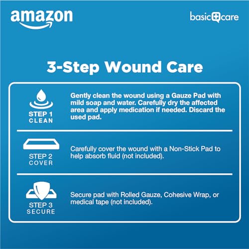 Amazon Basic Care Gauze Pads, 4x4" Sterile Medical Wound Dressing Sponges, 12-Ply, Extra Absorbent, for Cleaning, Covering & Cushioning Cuts & Minor Injuries, 50 Count, 1-Pack (Previously All Health) - size: 4x4 Inch (Pack of 1)