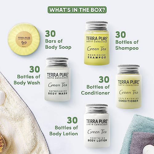 Terra Pure Hotel Soaps & Toiletries Bulk Set | 1-Shoppe Amenities Kit | 1oz Shampoo & Conditioner, Body Wash, Lotion, 1.25oz Bar Soap | Travel Size | 150 Pieces - style: 150 PIECES