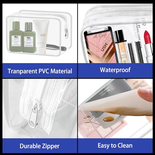 YedsIntu 16 Pieces Small Clear Makeup Bag PVC Zippered Pouches, TSA Approved Toiletry Bag for Travel, Waterproof Cosmetics Bag Vinyl Plastic Organizer Case for Vacation Bathroom - color: White-S