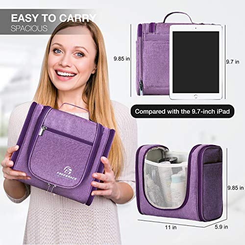 Freegrace Extra Large Hanging Toiletry Bag for Men and Women - Water-Resistant Nylon Travel Bathroom Organizer for Cosmetics, Makeup, and Toiletries - color: Wild Violet