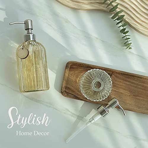 JASAI 2PACK 18 Oz Glass Soap Dispenser with Rust Proof Stainless Steel Pump, Refillable Hand Soap Dispenser with Vertical Stripe, Premium Bathroom soap Dispenser for Kitchen & Bathroom - color: Clear-2p, size: 2 Pack