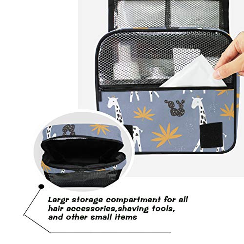 senya Hanging Travel Toiletry Bag Kit Makeup Case Cosmetics Organizer for Men Women - color: Cute Giraffe Tropical Leaves