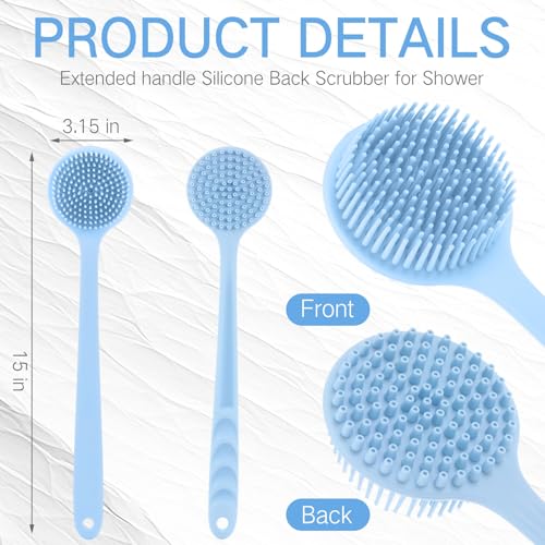 Sunnyray 2 Pack Silicone Back Scrubber for Shower with 15" Long Handle Double-Sided Bath Body Brush for Exfoliating Easy to Clean Quick Dry Deep Cleaning Lathers Well(Nordic Blue) - color: Nordic Blue