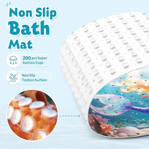 XIYUNTE Baby Bath Mat for Tub Non Slip Kids, BPA Free Extra Long Bathtub Mat 40x16 with Drain Holes and 200 Suction Cups, Non Toxic Machine Washable Toddler Bath Mat, Eco-Friendly Certified - color: Blonde Girl