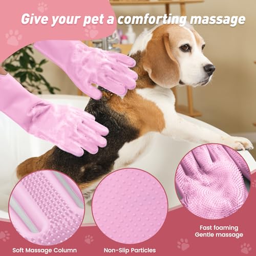 Pet Shower & Bath Supplies，Dog Shampoo Brush Set with Towel, Washing Gloves,Comb for Dogs and Cats (PINK) - color: pink, size: M