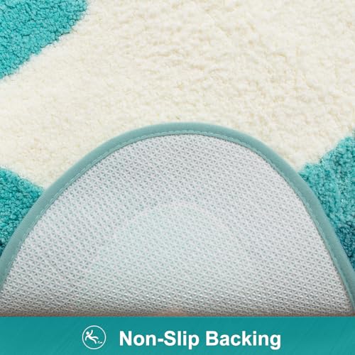 HAOCOO Aqua Blue Gradient Scalloped Runner Rug, 24x59 Inch Irregular Shape Bath Rug,Washable Absorbent Bathroom Runner Rug for Bedroom Bathtub Sink Shower - color: Aqua Blue, size: 4'11" x 2' (Irregular)