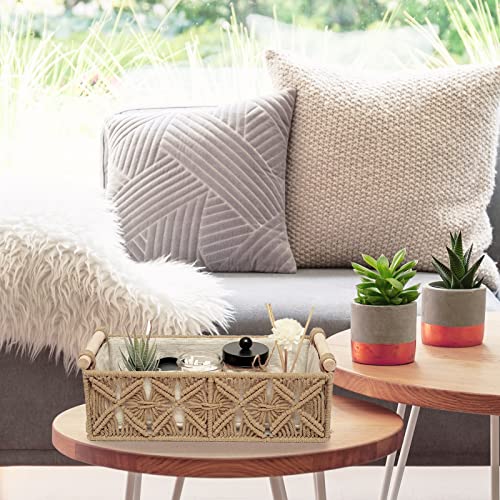 Macrame Storage Basket Boho Decor Baskets for Organizing Woven Decorative Basket for Countertop Toilet Paper Basket for Toilet Tank Top Shelf Basket with Handle for Bathroom Decor Nursery (Set of 2) - color: Beige