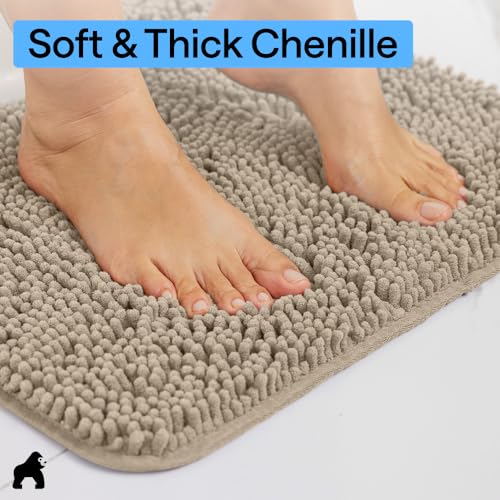 GORILLA GRIP Bathroom Rug Sets 3 Piece, Bath Mat Set and Oval Toilet Base with Rubber Backing, Plush Absorbent Shaggy Chenille Washable Mats, Includes 24x19.5, 24x17 and 36x24 Inch Rugs, Gray Beige - color: Gray Beige, style: 24"x19.5" + 24"x17" + 36"x24"