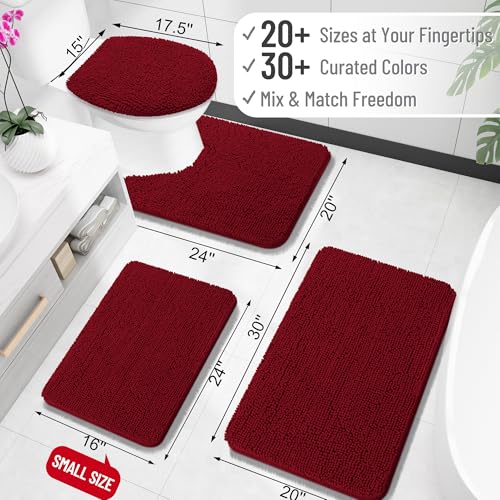 OLANLY Toilet Rugs U-Shaped 20x20, Extra Soft Absorbent Chenille Contour Bathroom Rugs for Toilet, Dry Quickly, Machine Washable, Non-Slip Bath Mat, Burgundy - color: Burgundy, size: 20" X 20" Contour Rug