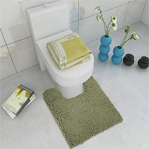 ITSOFT Standard 24"x21" U-Shaped Non-Slip Shaggy Chenille Toilet Contour Bathroom Rug with Water Absorbent, Sage Green - color: Sage Green, size: 24" x 21" (U-Shaped)