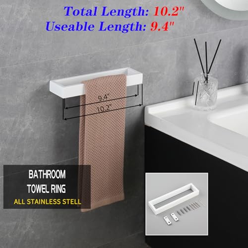 GERZWY Bathroom 2-Piece Accessory Set SUS 304 Stainless Steel Toilet Paper Holder Towel Ring Wall Mount, White - color: White