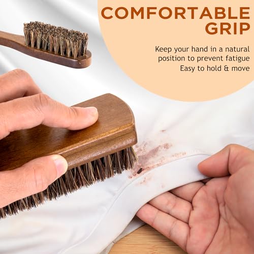 TAKAVU Horse Hair Laundry Brush Set of 2, Soft Natural Bristle | Horsehair Stain & Scrub Brush for Clothes, Fabric & Upholstery, Gentle on Knits, Cotton & Linen, Washable - color: Brown Horse Hair