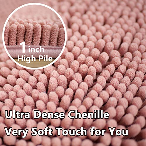 Bathroom Rugs Chenille 3-Piece Extra Soft and Absorbent Shag Bathroom Rugs, Machine Wash Mat, Strong PVC Non-Slip Underside, Plush Carpet Mats (Deep Pink) - color: Deep Pink, size: 2'8" x 1'8" (16x24"+20x32"+20x20"U shape）