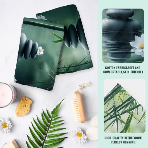 Zen Hand Towels Set of 2, Absorbent Green Bamboo Stones White Flowers Meditation Bathroom Kitchen Towels, Lightweight Breathable Face Towels for Bathroom Gym Hotel - color: Zen