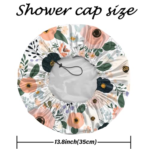 2 PCS Shower Cap Reusable Waterproof Adjustable Double Layer Elastic Dry Hair Bathing Caps Aesthetic Cute for Women Girls-Butterfly Flower - color: H-16-Butterfly Flower