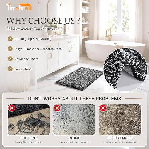 Yimobra Bath Rugs for Bathroom 32X20, Ultra Soft and Water Absorbent Bath Mats, Non Slip Plush Shower Rugs, Microfiber Thick Matts for Bathroom Floor/Tub, Machine Washable, Home Decor, Black and White - color: Black and White, size: 32" X 20"