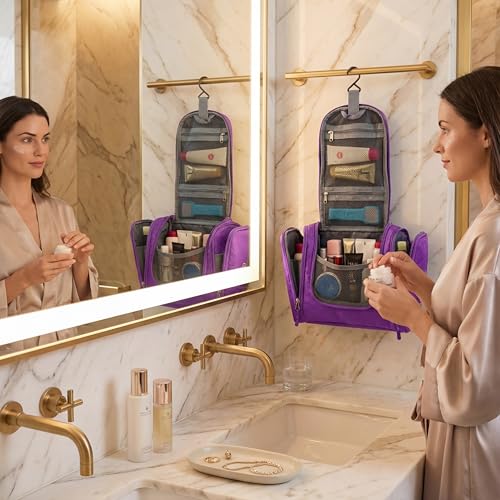 Bago Travel Toiletry Bag for Women and Men X-Large Waterproof Hanging Large Toiletry Bag for Bathroom and Travel Bag for Toiletries Organizer -Travel Makeup Bag (Purple) - color: Purple, size: X-Large