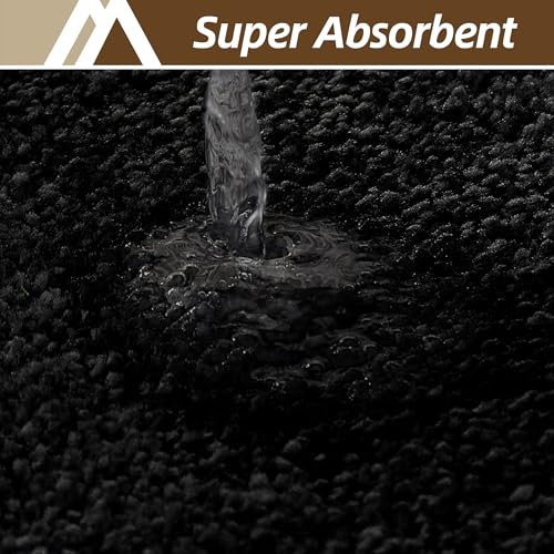 COSY HOMEER Bathroom Rugs Mat 16”x24” Absorbent Non-Slip Bath Mat Plush Shaggy Machine Washable Bath Rugs Soft Polyester Bath Mats for Bathroom Floor,Tub and Shower,Black - color: Black, size: 1'4" X 2' (Rectangular)