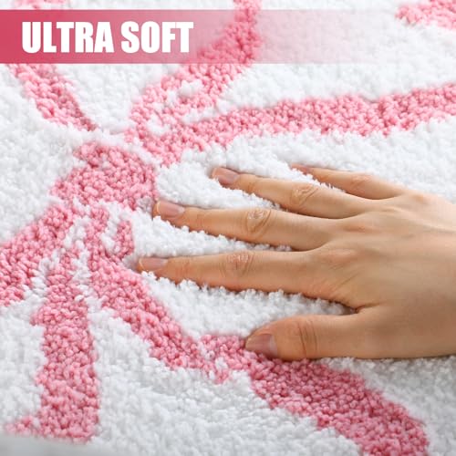 HunnmingRe Pink Bow Bathroom Rug Bow Toilet Rugs 20 x 20 Inches U Shaped Luxury Scalloped Bathroom Decor Non Slip Cute Microfiber Soft Plush Bath Mat Coquette Stuff for Toilet Back to School Shower - color: Pink, size: 20 x 20 Inches