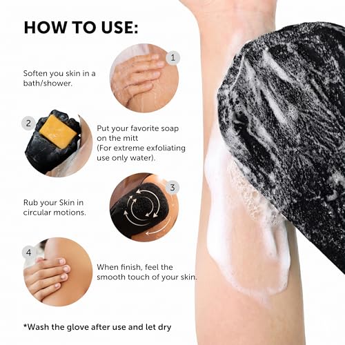 Valitic Exfoliating Glove Body Scrubber - Exfoliating Mitt Dead Skin Remover, Shower Face and Body Exfoliator - Korean Style Skin Scrubber Washcloth - Spray and Self Tan Remover, Pair Black - color: Black